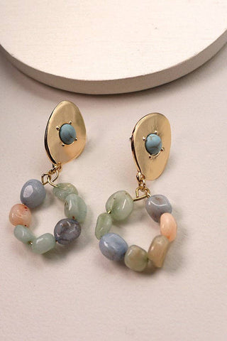 Natural Stone Beaded Gold Post Earrings