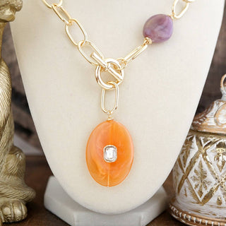 Marbled Acrylic Stone Lariat Necklace