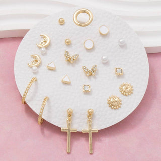 Mixed Pearls & Cross Earrings Set
