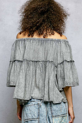 Off Shoulder Bell Sleeves Floral Embroidery Top