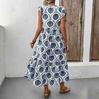 V-Neck Floral Print Maxi Dress