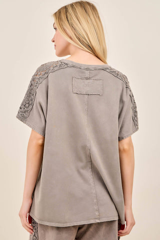 Mineral Washed Boho Trim Top