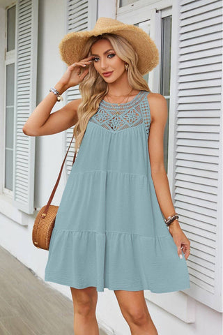 Halter Neck Lace Trim Tiered Dress
