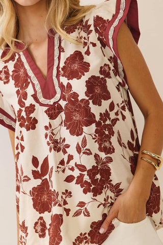 Floral Print Short Sleeve Blouse