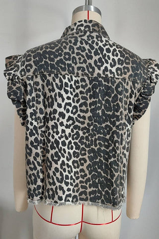 Sleeveless Animal Print Denim Vest