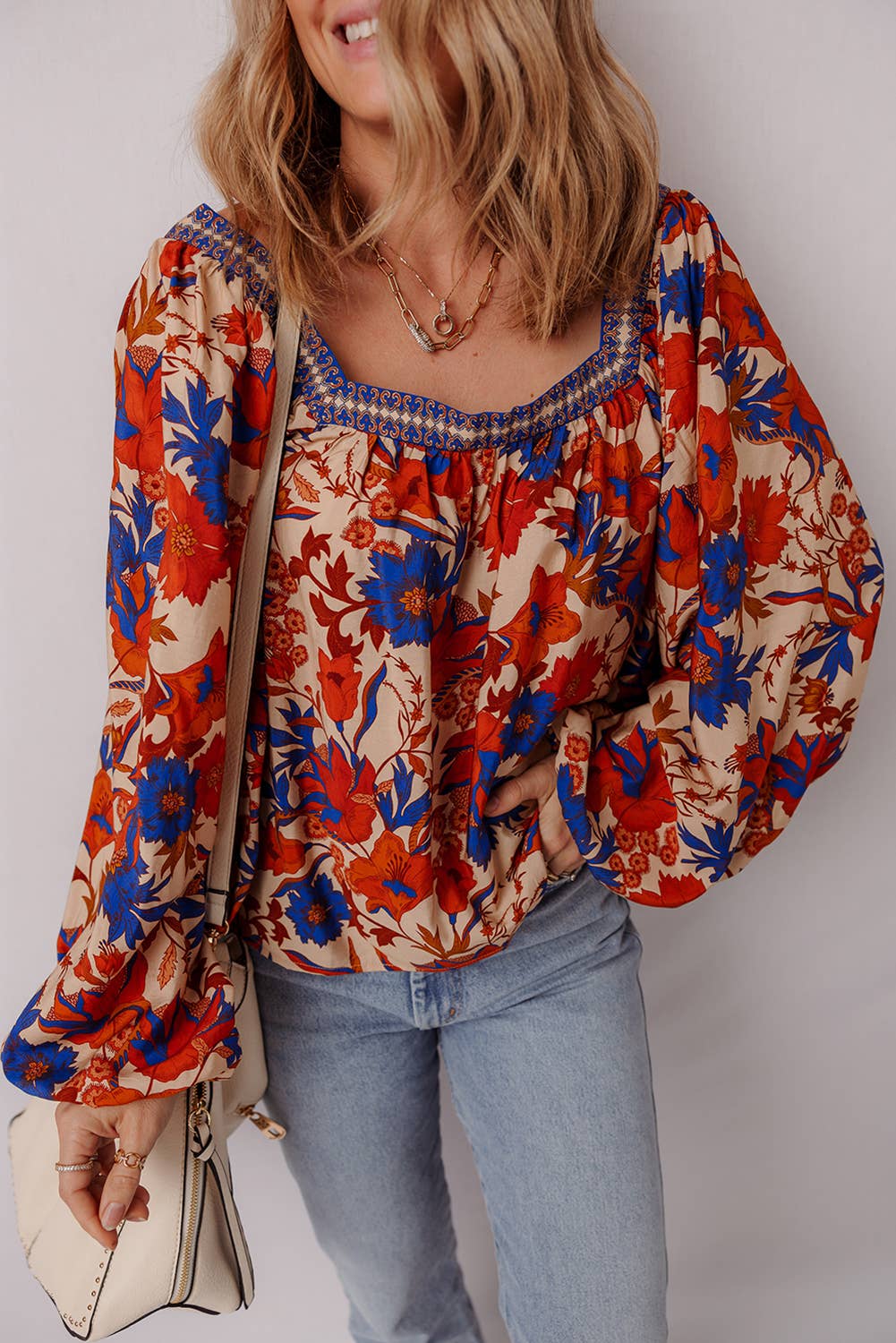 Floral Print Square Neck Top