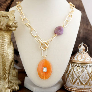 Marbled Acrylic Stone Lariat Necklace