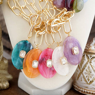 Marbled Acrylic Stone Lariat Necklace