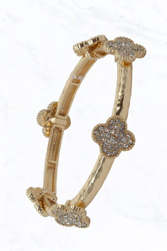 Gold Crystal Clover Bangle Bracelet