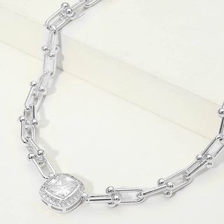 Square CZ Stone Accent Industrial Link Chain Necklace