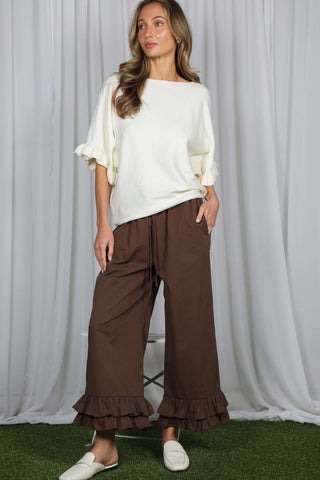 Ruffle Accent Dolman Sleeve Sweater Top