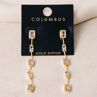 Long Emerald Cut Bezel Cz Station Drop Earrings