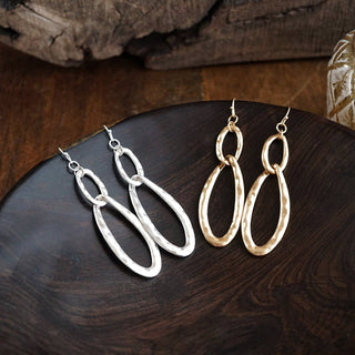 Hammered Oval Link Drop Earrings