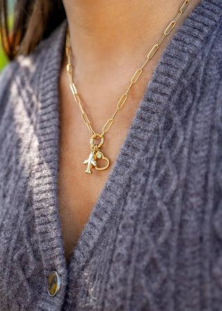 Gold Paperclip Carabiner Charm Holder Necklace