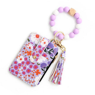 Floral Print Wallet with Silicone Bead Keychain
