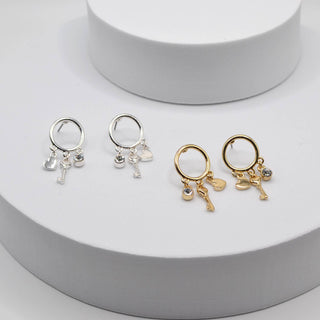 Hoop Heart Stone Key Earrings