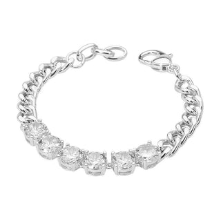 CZ Round Stone Cluster Link Chain Bracelet