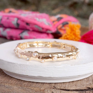 Stretchy Stackable Bangle Pearls and Rhinestones
