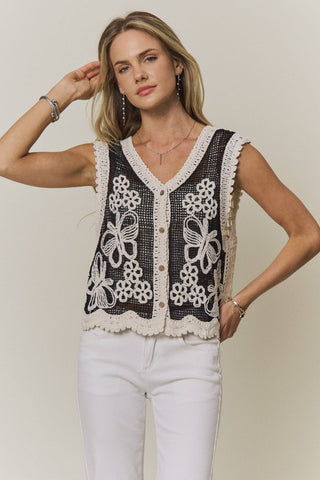Floral Butterfly Crochet Vest Top