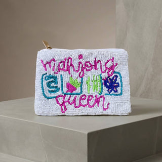 Mahjong Queen Script Beaded Coin Pouch