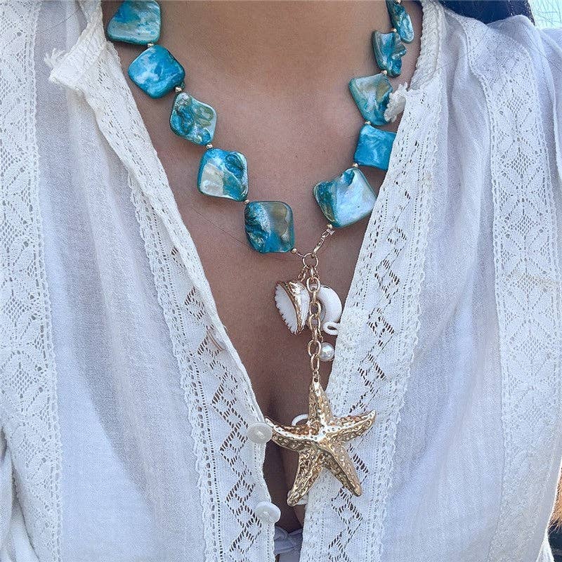 Irregular Seashell Beaded Necklace