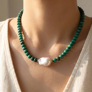 Turquoise Rondelle & Baroque Pearl Beaded Necklace