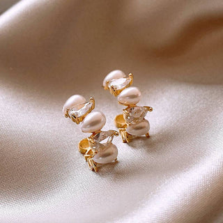 Delicate Rhinestone Pearl Stud Earrings