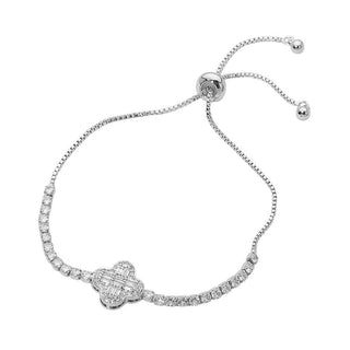 CZ Baguette Quatrefoil Cinch Pull Tie Bracelet