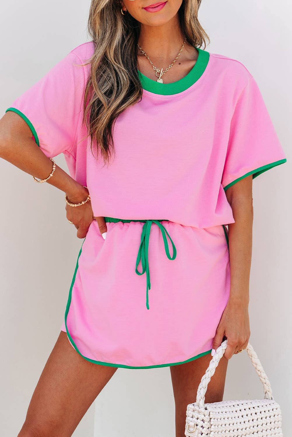 Colorblock Drop Shoulder T Shirt & Skirt Set