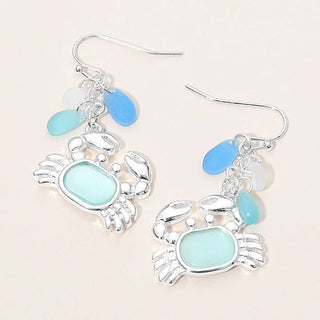 Sea Glass Crab Drop Dangle Earrings
