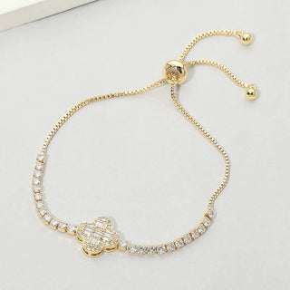 CZ Baguette Quatrefoil Cinch Pull Tie Bracelet