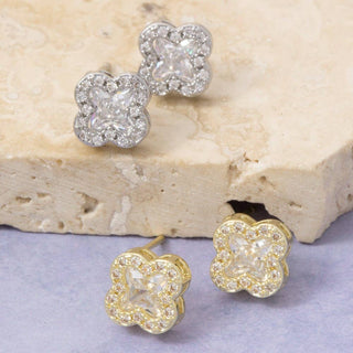 Pave Cz Clover Stud Earrings
