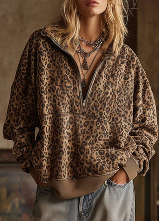 Leopard Print  Oversized Pullover Sweatshirt