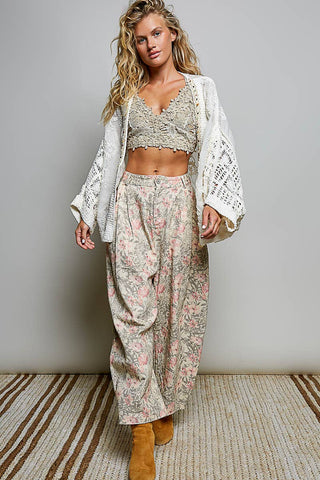 Floral Embroidered Contrast Chenille Crochet Cardigan Top
