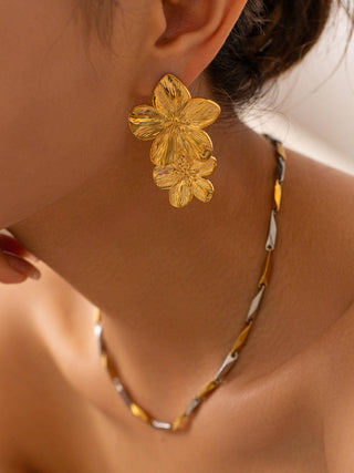 Gold Statement Stacked Flower Earring