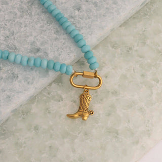 Turquoise Chunky Bead Carabiner Necklace