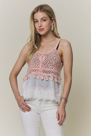 Crochet Eyelet Babydoll Tank Top