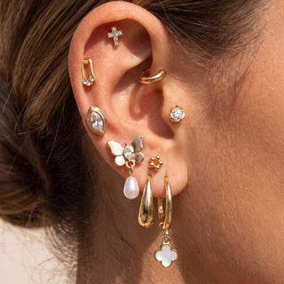 Dainty Cross Clover And Pearl Stud Earring Set