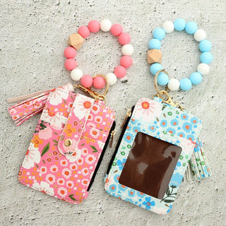 Floral Print Wallet with Silicone Bead Keychain
