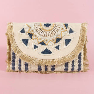 Beaded Fringe Trim Mandala Clutch Bag