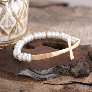 Rondelle Pearls Cross Bracelet