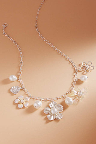 Gold Flower & Pearl Charm Necklace