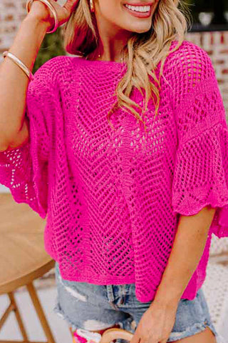 Pointelle Knit Scallop Top