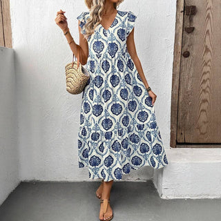 V-Neck Floral Print Maxi Dress