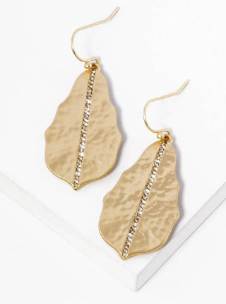 Pave Hammered Metal Dangle Drop Earrings