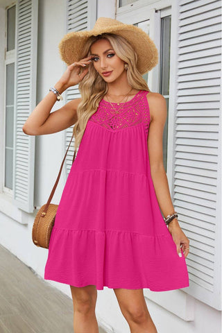 Halter Neck Lace Trim Tiered Dress