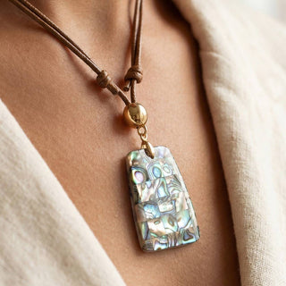 Shell Rectangle Pendant Layered Cord Necklace
