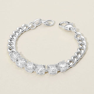 CZ Round Stone Cluster Link Chain Bracelet