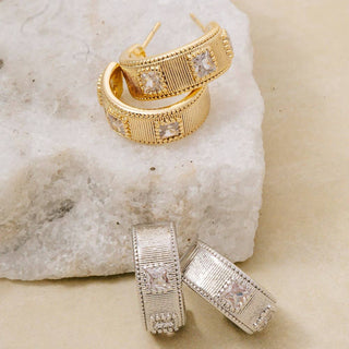 Studded CZ Wide Hoop Earrings