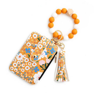 Floral Print Wallet with Silicone Bead Keychain